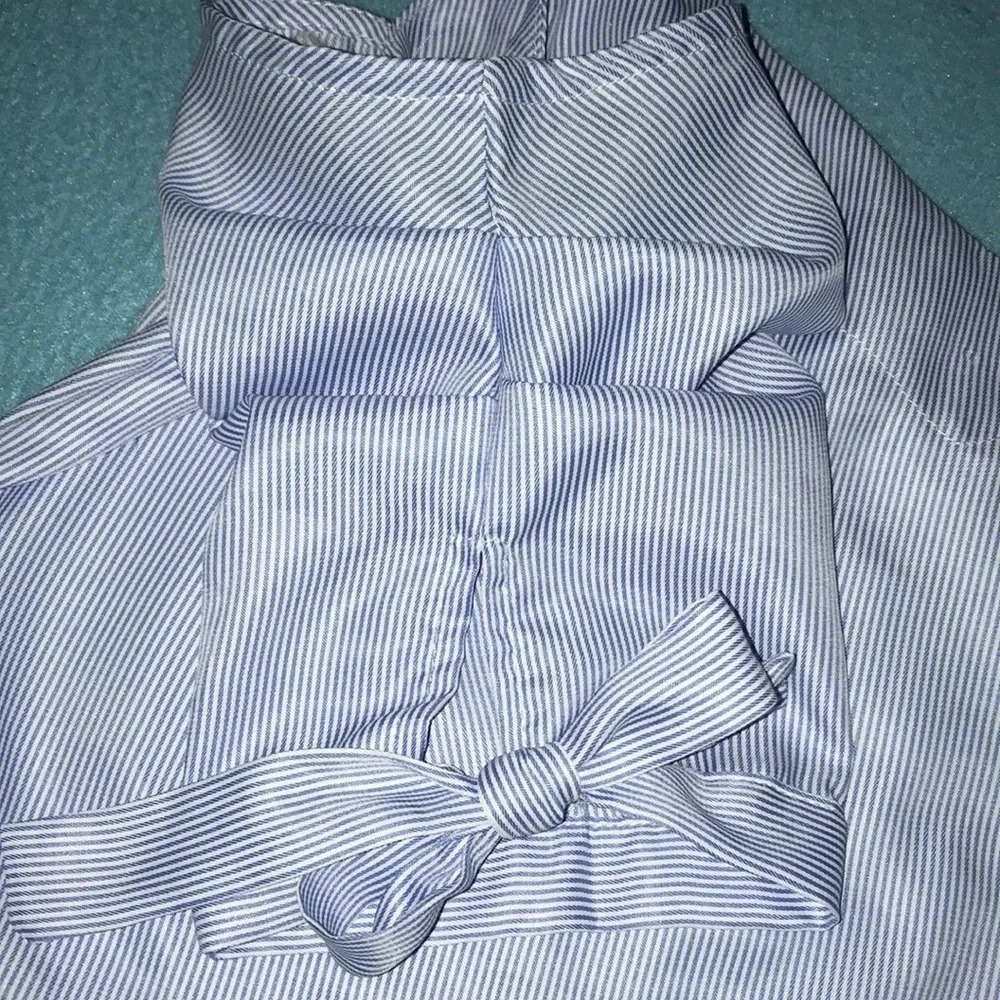 PINSTRIPED pleated bow tie short sleeves spaghetti straps summer NEW size M